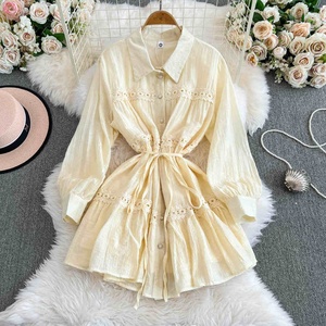 Fall New Shirt Dress Slim Lace <b>Lantern</b> Sleeve Short <b>Mini</b> Casual Dresses - Product Image 3