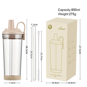 Botella de agua con pajita de Tritán de 850 ml, nueva, con orificio grande para té de burbujas, asa magnética portátil, para BOBA - Product Image 3