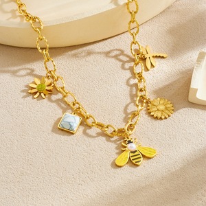 Gold Plated Stainless Steel Bee Sunflower Necklace Charms Daily Wear Gift Jewelry Insect Series N3818 - Product Image 2