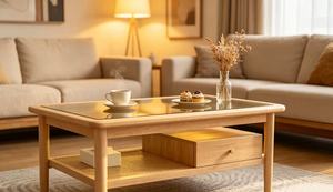 Modern <b>Solid</b> <b>Wood</b> Coffee <b>Table</b> with Tempered Glass <b>Top</b> Storage Shelf Scandinavian Living Room Furniture - Product Image 6