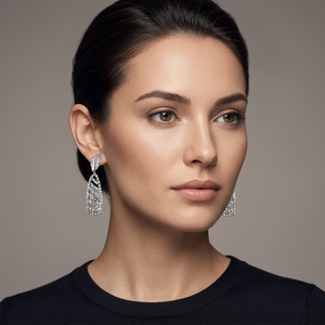 Sensational Silver <b>Chandelier</b> Earrings with Cubic Zirconia Gemstone-Luxury Women's Jewelry - Product Image 3