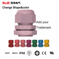 Presse-étoupes R&R RND étanches IP68 en nylon, à fixation filetée PG, pour câbles basse tension, tête allongée, personnalisables en plastique.