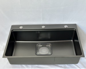 Fregadero de acero inoxidable de un solo cuenco multifuncional hecho a mano Leimanxi, modelo 7646, diseño de jerarquía de pasos, instalación bajo encimera - Product Image 1