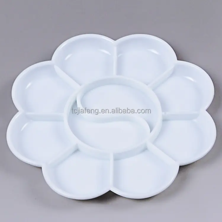 नि: शुल्क नमूने कस्टम के लिए 13cm सफेद फूल आकार पेंट रंग मिश्रण ट्रे कलाकार पेंटिंग प्लास्टिक पैलेट