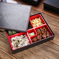 Boîte à bento rectangulaire en plastique style Japandi, plateau à sushi divisé avec couvercle pour le déjeuner scolaire, la restauration et le service en gros