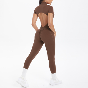 Mono deportivo GYQ de alta calidad, nuevo, con cremallera frontal, almohadillas en el pecho, manga corta, para fitness, belleza, deportes, yoga. - Product Image 2