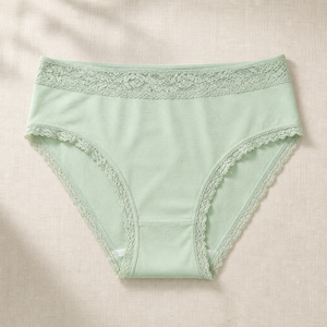 <b>Women's</b> Classic Pure Cotton <b>Briefs</b>, Mint Green Combed Cotton Soft Breathable, Scalloped Floral Lace Trim, Everyday Basics Pantie - Product Image 6