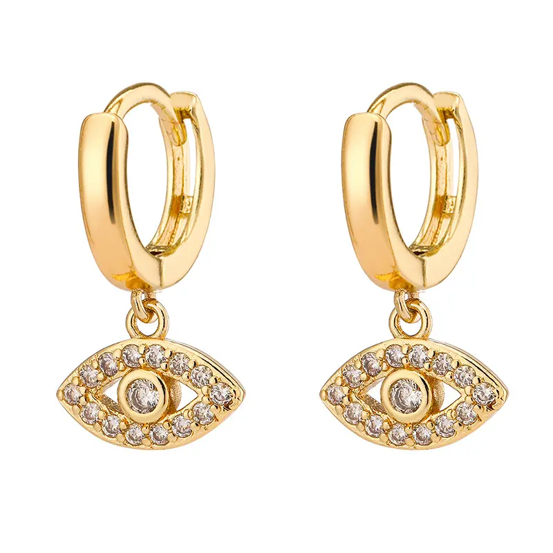 Brincos olhos joias femininos, pequenos ganchos, zircônia incrustada 18k, brincos de ouro