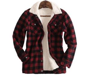 Unisex OEM Tartan cotone plaid rosso tinta unita ampia <span class=keywords><strong>tipo</strong></span> casual con risvolto spesso inverno sherpa flanella <span class=keywords><strong>camicia</strong></span> <span class=keywords><strong>giacca</strong></span> di moda - Product Image 1