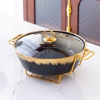 Casserole en émail, plat à four, pot à soupe, 13 pouces, or, antiadhésif, isolé, design léger et luxueux, couvercle en céramique, cuisinière universelle