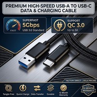 Câble USB C vers USB C tressé en nylon, USB3.0 5 Gbps 60 W 3 A PD, charge rapide, type C mâle vers mâle, cordon de données pour ordinateur portable, tablette, téléphone