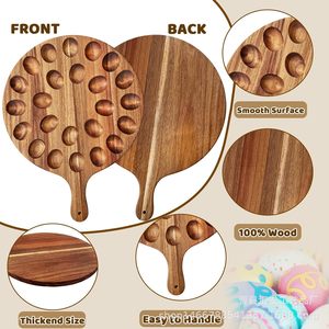 Huifa Wooden Egg <b>Storage</b> <b>Tray</b> Round With Handle Acacia Wood D55 Single Layer Divided Kitchen Use - Product Image 2