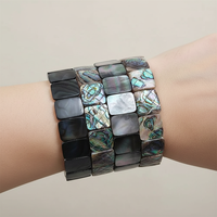 Bracelet jonc pour femme en coquillage blanc d'abalone perlé rectangulaire noir naturel de haute qualité, style classique tendance, vente chaude