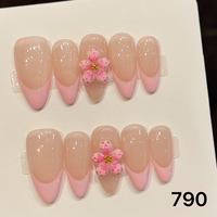 1251-1255 Kuku Palsu Buatan Tangan 10pcs Bahan Press-On Model Almond Desain Ukiran Bunga Kustom Modis Persegi untuk Jari