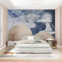 Étoiles préférées lune nuages blancs enfants mur Arts encre à base d'eau Papier Peint Mural pour bébé garçon fille papier peint pour chambre