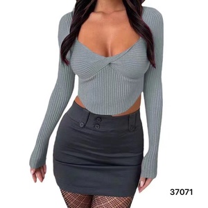 Slim tunica pendolare sexy primavera e autunno modelli quadrati corti a paragrafo a maniche lunghe maglieria in chiffon modelli da <span class=keywords><strong>donna</strong></span> - Product Image 5