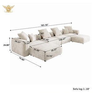 โซฟาโมดูลาร์แบบปรับเปลี่ยนได้ EU KF CASA Extra รุ่น CORD โซฟาขนาดใหญ่สำหรับห้องนั่งเล่น ชุดเฟอร์นิเจอร์ผ้ากำมะหยี่ - Product Image 3