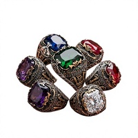 Prix de gros, mode turque, cristal, plusieurs couleurs, pierres précieuses arabes saoudiennes, anneaux en argent marocain, anneaux en acier inoxydable pour hommes