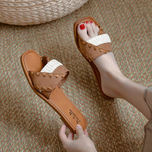 Women's Summer Outdoor Slip-On Flat Espadrilles, Color Block Korean Style, Breathable Synthetic Suede, Rubber Sole <b>Sandals</b> - Product Image 1