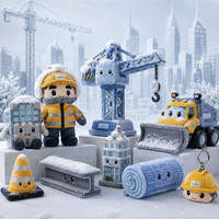 Porte-clés en peluche personnalisé sur le thème de la construction hivernale et de la scène des neiges, avec modèles de grue à tour et de déneigeuse, inspiré de Frozen
