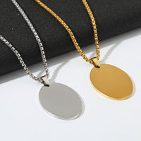 Hongtong – Pendentif ovale en acier inoxydable en forme de cœur, personnalisable, à graver, pour nom, logo ou identification, bijou vierge