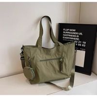 Bolso tote de nailon de color liso con cremallera y forro de poliéster, bolso de gran capacidad, ligero, estilo simple para llevar al hombro/cruzado