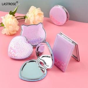 Portable Single-Sided Mini Lighted Magnifying <b>Makeup</b> Mirror Sparkling Quicksand Glitter Effect Round Flip Cosmetic <b>Tool</b> - Product Image 6