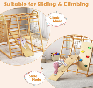 Aire de jeux intérieure Montessori 8 en 1 pour enfants, ensemble de jeu d'escalade pour les tout-petits avec toboggan balançoire filet barres de singe échelle de corde - Product Image 4