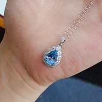 Collier ras du cou en topaze bleue naturelle, vente en gros d'usine, chaîne délicate en argent sterling S925, pendentif, bijoux pour femmes