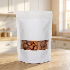 Custom Printed Resealable White Kraft Paper Packaging <b>Bags</b> with Window Stand up Pouch for Chips <b>Snack</b> Nuts Factory Direct OEM - Product Image 1