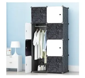 ตู้เสื้อผ้าแบบพกพาสำหรับแขวนเสื้อผ้า Armoire รวมกัน,ตู้ Modular สำหรับประหยัดพื้นที่จัดเก็บออแกไนเซอร์8ก้อนสำหรับหนังสือ