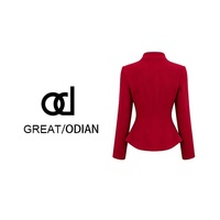 Chemisier formel rouge ajusté à col montant et manches longues pour femme, avec décoration florale 3D personnalisée 1566