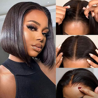 Perruque Bob Courte Lisse Indienne 13x6x2 en Cheveux Remy avec Raie en T, Dentelle Transparente, Couleur Naturelle, Pré-Pluckée, pour Femmes, Plus Foncée