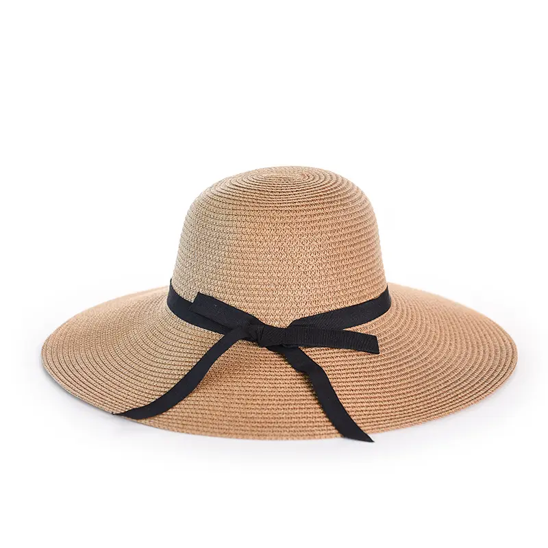 Low Moq Bowknot Large Brim Beach Hats For Women Summer Straw women summer beach travel big floppy straw hats