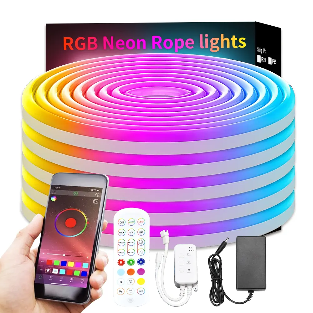 Wasserdichtes RGB-Neon-LED-Seil licht 12V LED-Außen streifen 24V Smart APP BT Farbwechsel Adressierbares RGBIC-Neon-LED-Streifen licht