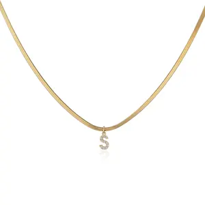  MICCI-joyería minimalista de acero inoxidable chapado en oro de 18K, letras Icy, alfabeto, dijes de diamantes iniciales, colgante de cadena de serpiente