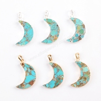 Vente en gros collier de pierres précieuses en acier inoxydable turquoise en forme de lune pour femmes en plaqué or 18 carats