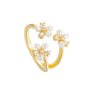 Muyu Flower Open <b>Ring</b> Gold Pearl Inlaid Index <b>Finger</b> <b>Ring</b> Party Jewelry - Product Image 5