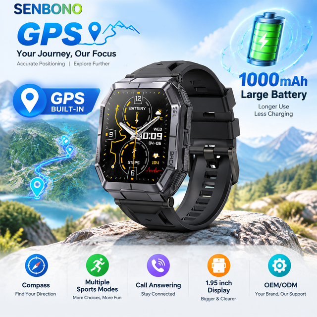 SENBONO K78 Men's Smartwatch Compass GPS AMOLED Display Sleep Tracker Multiple Sports Modes Health Monitoring 3ATM OEM/ODM