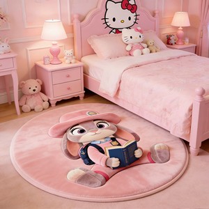 Alfombra Redonda con Dibujos Animados de Animales, Antideslizante, para Decoración de Dormitorio de Niñas, Imitación de Cachemira, Suave, Primavera 2026, Marca Wan Xinlong - Product Image 4