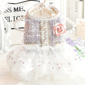 Vestido de Princesa para Perro, Floral, Morado y Rosa, Poliéster, Ropa para Mascotas de Otoño e Invierno, Falda de Estilo Clásico - Product Image 1