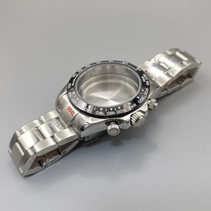 Boîtier de montre en acier noir avec lunette noire, chronographe à quartz, 39 mm, avec bracelet en acier massif, compatible avec le mouvement VK63 - Product Image 2