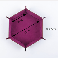Plateau à dés hexagonal en velours avec boîte de rangement pliable, plateau à clés en PU pour usage domestique, organisateur de bijoux de table en velours