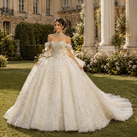 Robe de mariée Jancember XX93 luxueuse, épaules dénudées, décolleté cœur, avec nœud bouffant et longue traîne