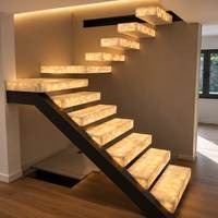 Escalera de Ónix Retroiluminada de Lujo Moderno YUSHI, Escaleras de Piedra Natural Translúcida para Proyectos de Diseño
