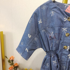 Adorable enfant en bas âge nouveau-né bébé manches courtes Denim-comme <span class=keywords><strong>combinaison</strong></span> fille personnalisé pur coton cocotier Onesie en gros - Product Image 3