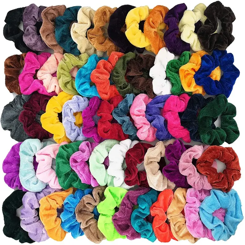 60 Pcs Premium Beludru Warna Solid Rambut Scrunchies Elastis Tali Rambut untuk Wanita atau Anak Perempuan Beludru Rambut Scrunchies