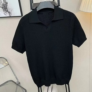 Camiseta de Punto para Hombre <span class=keywords><strong>con</strong></span> Logotipo Personalizado OEM, Texturizada, de Algodón, <span class=keywords><strong>con</strong></span> Punto Jacquard de Piña, Corte Ajustado, Patrón Sólido, Suéter Tipo <span class=keywords><strong>Polo</strong></span> - Product Image 2