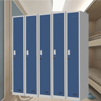 Casier industriel pliable en acier à porte simple avec barre de suspension, couleur bleue, 1 section, pour atelier, hôpital, salon et salle à manger