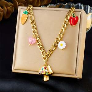 Nouveau collier en acier inoxydable imperméable à l'eau avec pendentif en forme de champignon, motif de dessin animé d'été, sans ternissement, plaqué or 18 carats - Product Image 1